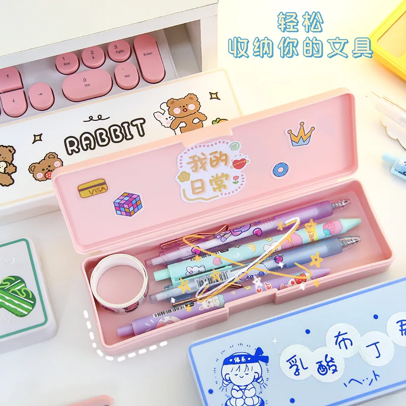 Dumei macarone printed stationery box thickened PP plastic large capacity pencil box student pencil storage box