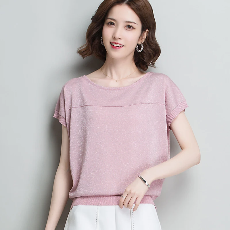 Summer Knitted Sweater Women Pullovers Blusas Mujer De Moda 2024Short Sleeve O-Neck Knit Women Sweater Women Tops Sweaters B336