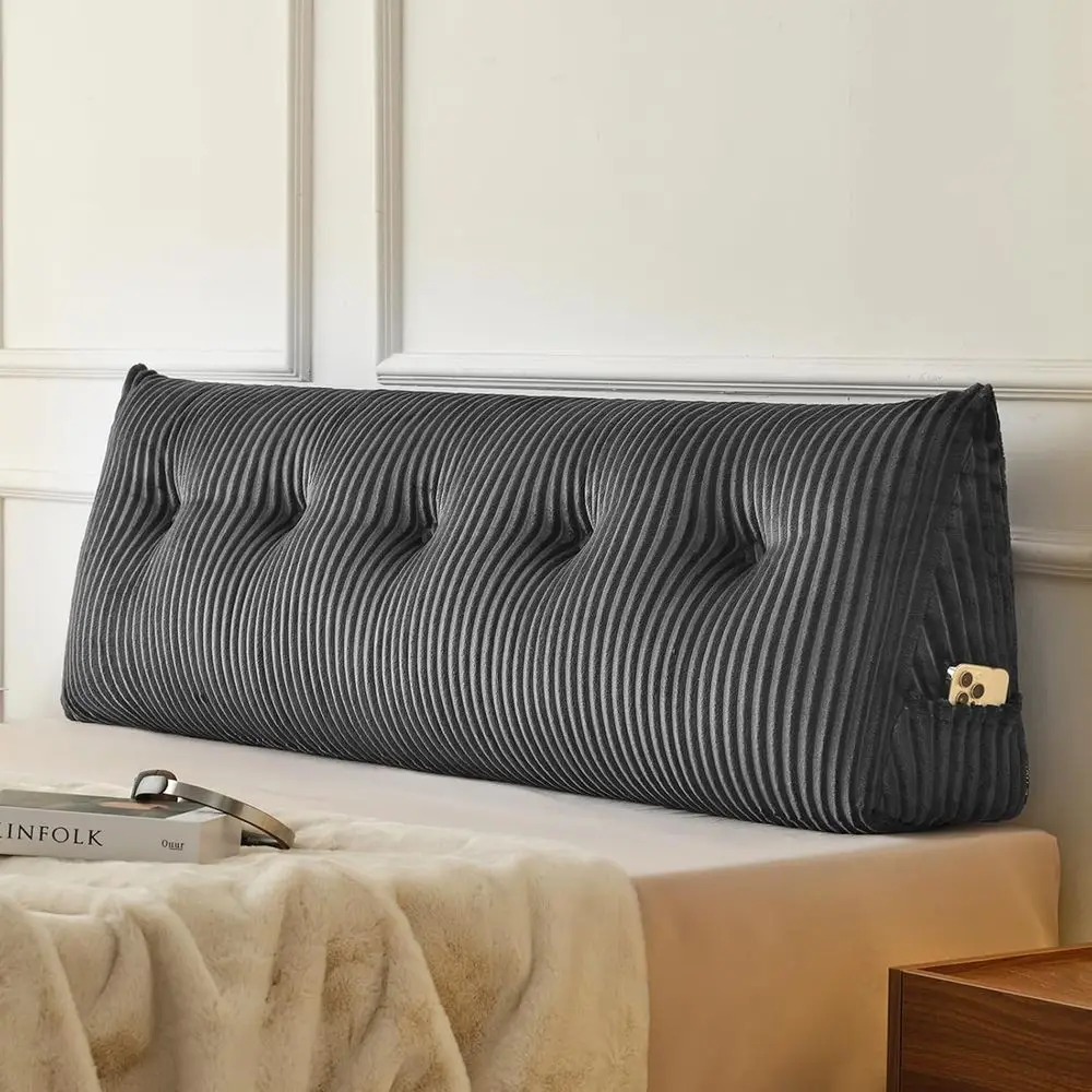 

Серая треугольная подушка для чтения с эргономичной спинкой и съемным чехлом для кровати или дивана