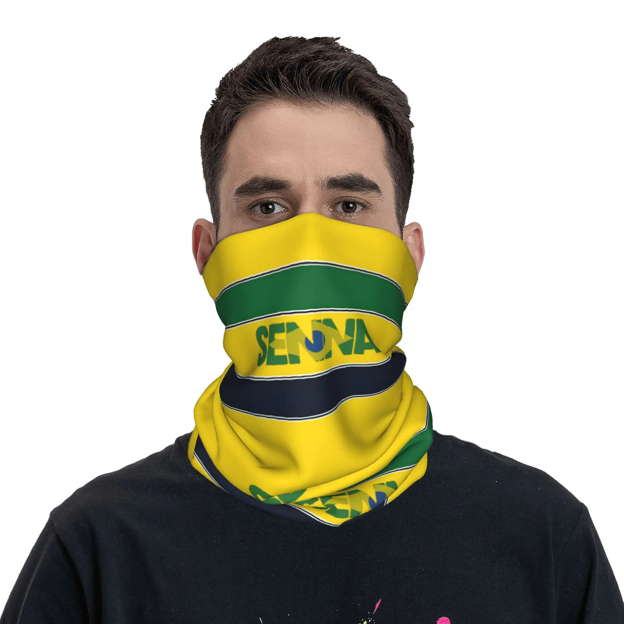 Yellow Helmet Ayrton Senna Bandana Neck Gaiter Printed  Balaclavas Magic Scarf Warm Cycling Running Unisex Adult Washable