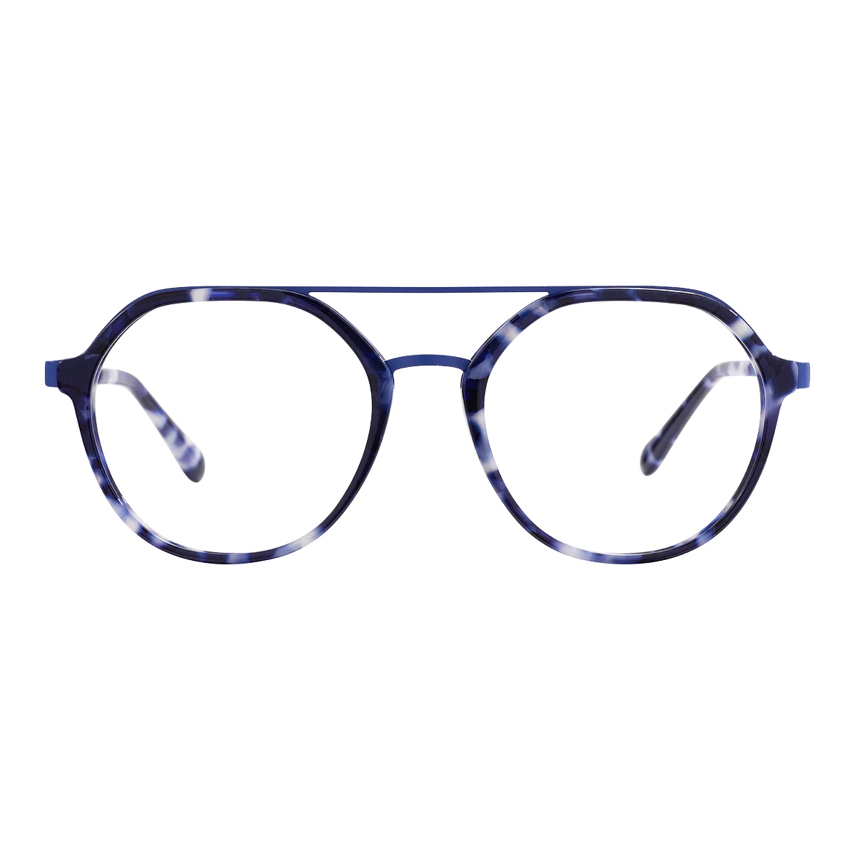 Acetate Unisex Round Double Bridge Tortoiseshell Glasses Frame With Spring Hinge For Prescription Lenses