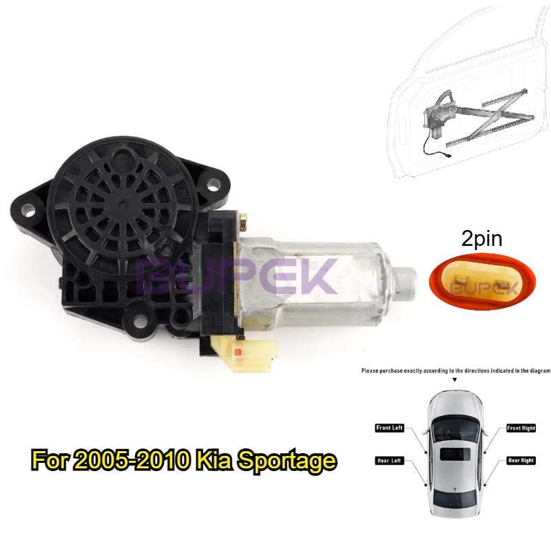 

BUPEK Rear Left Power Glass Lifter Motor 2pin for 2005-2010 Kia Sportage Electric Window Regulator Motor Parts 988101F100
