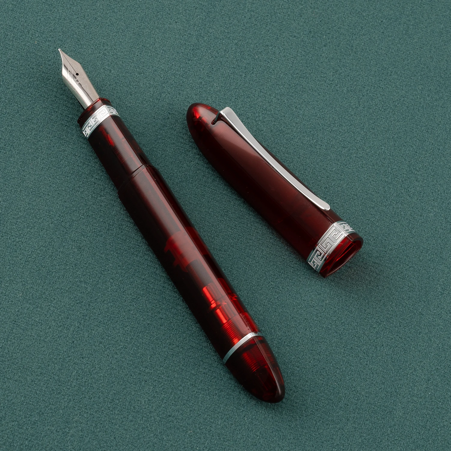 Transparent Red Majohn V60 Triangular Piston Fountain Pen EF/F/M/1.1 Nib with Silver Clip Resin Writing Office Gift Pen