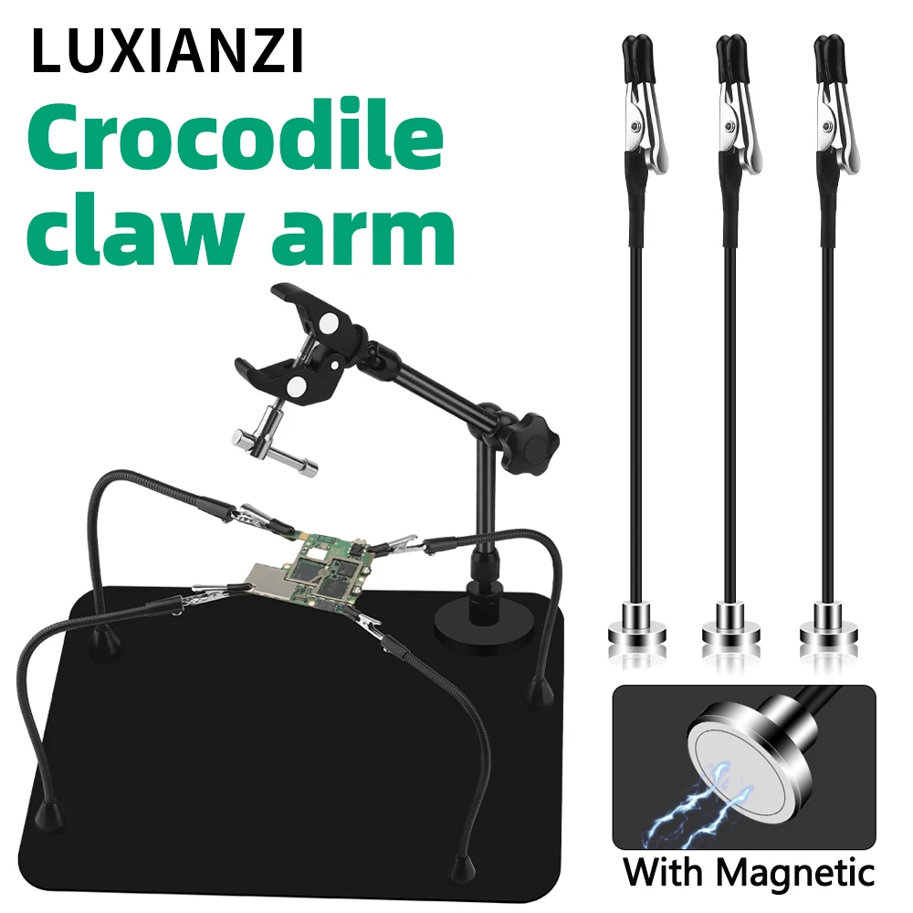 LUXIANZI Soldering Third Hand Tool Magnetic Alligator Clips Sticks 360 Degree Rotating Flex Arm Electronic Repair Tools Holder