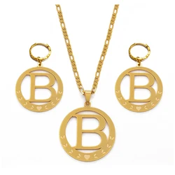 Anniyo Big Size Initial Set Pendant Necklaces & Earrings Gold Color Micronesia Alphabet English Letter A-Z 26 Jewelry #076921P