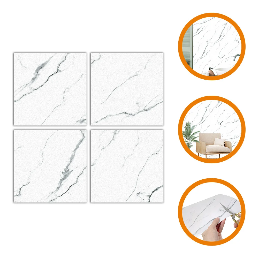 

4 Pcs Marble Non-slip Floor Stickers Tile Decor Pvc Wall Removable Bathroom Decals