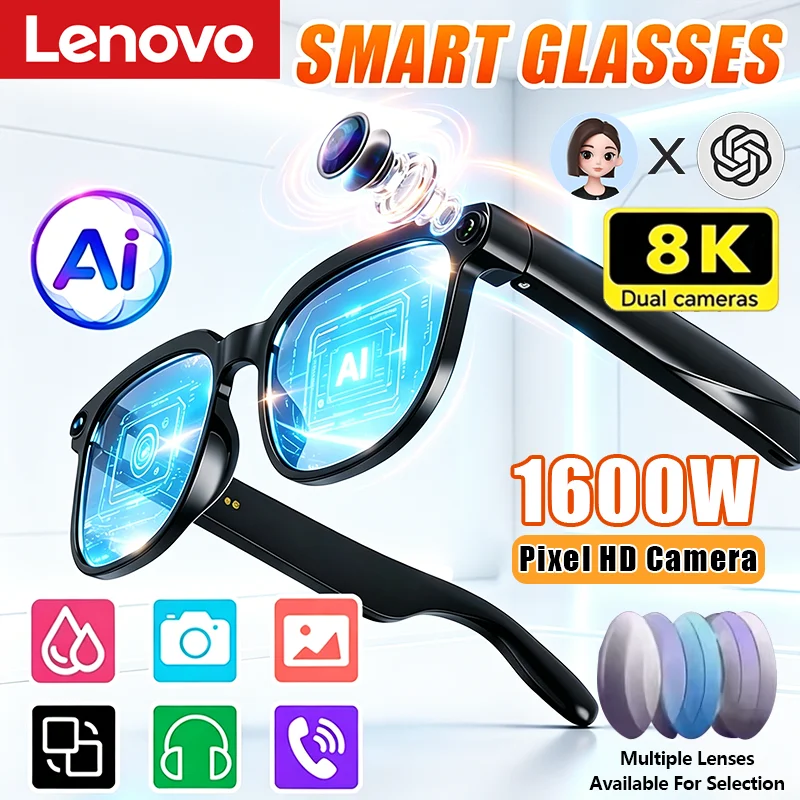 

Lenovo 2026 AI Smart Glasses AI Translation 1600MP HD Camera 8K Shooting Image Bluetooth Call Recording Music Smart Sunglasses
