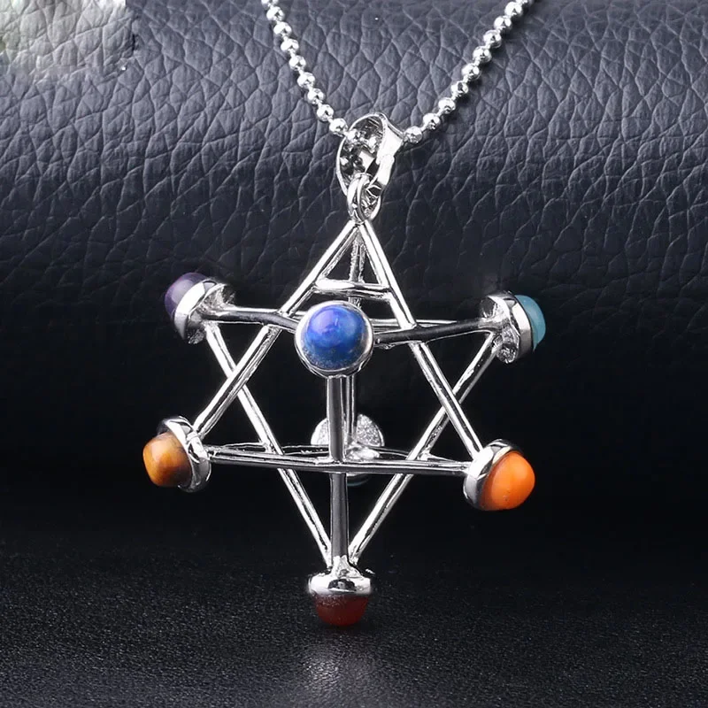 Women Men Necklaces Mysterious Three-Dimensional Hollow Mercaba Six-Pointed Star Energy Geometric Pendant Necklace Jewelry