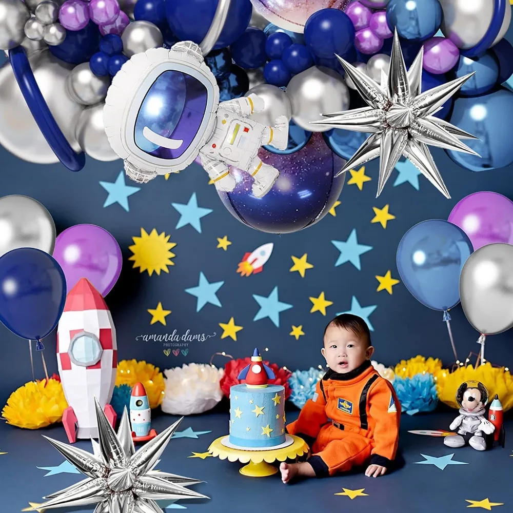 112pcs Space Astronaut Balloon Arch Set Birthday Party Set Kids Galaxy Column Stars Balloon Party Decoration