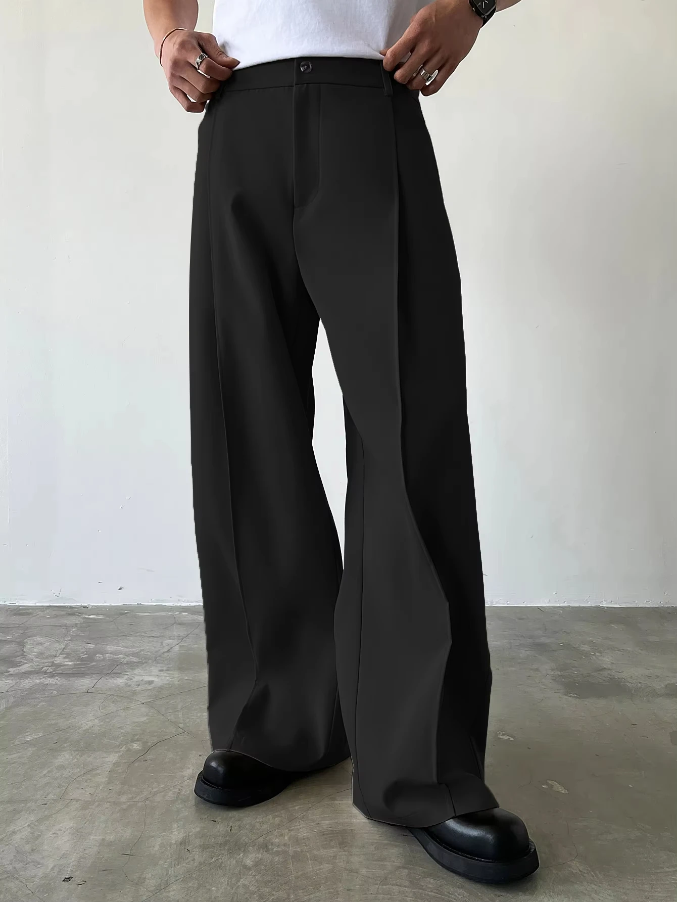 Men's High Waist Wide Leg Suit Pants Straight Casual Loose Flared Pleated Trousers Formal Business For Office Daily Streetwear