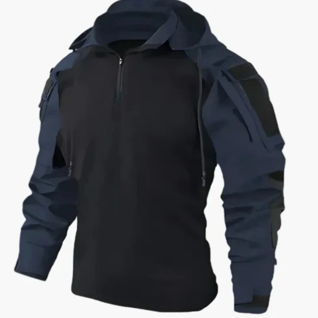 Outdoor Military Tactical Shirts Men's Long Sleeve Combat Shirt with Hat 1/4 Zipper Ripstop Cotton tops Camo