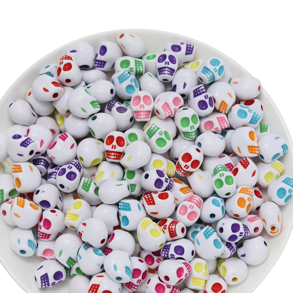 

100pcs Colorful Skull Shape Beads Acrylic Spacer Loose Bead for Bracelet Necklace DIY Jewelry Making Accessories Wholesale