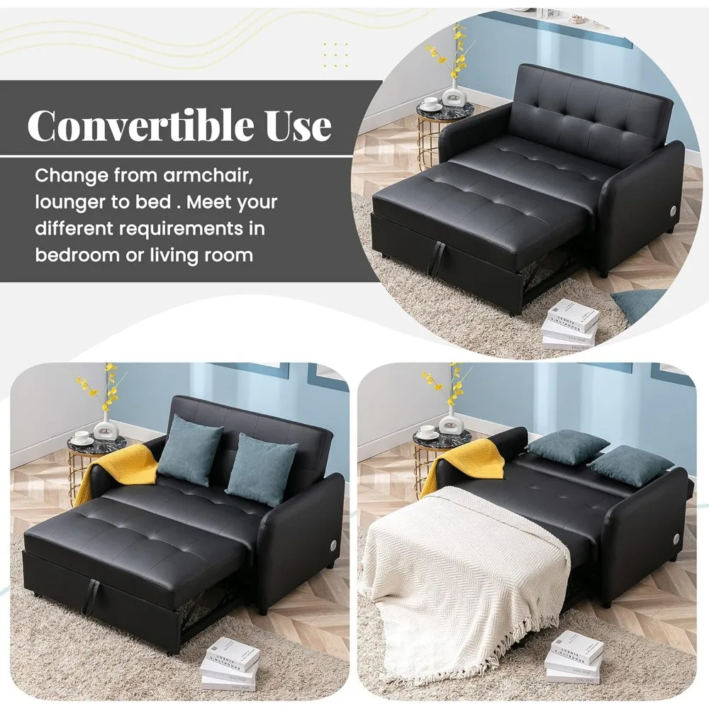 سرير أريكة سرير من جلد البولي يوريثان قابل للتحويل من ميراكس، سرير حديث قابل للتعديل مقاس 51 بوصة، كرسي بذراعين كبير الحجم مع 2 جانب ص