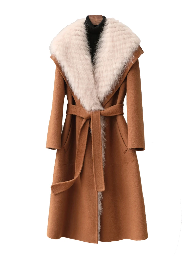 Autumn/winter New Double-sided Woolen Jacket Women\'s Long Woolen Overcoat For Cold Weather Detachable Fox Fur Overcoat