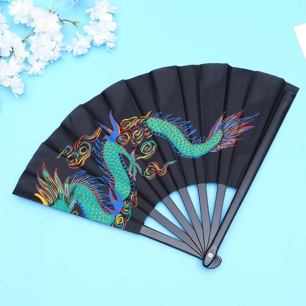 1Pcs Black Plastic Chinese Kungfu Fan Long-Lasting Martial Arts Fan Taichi Performance Stage Decoration Fans Chinese Style
