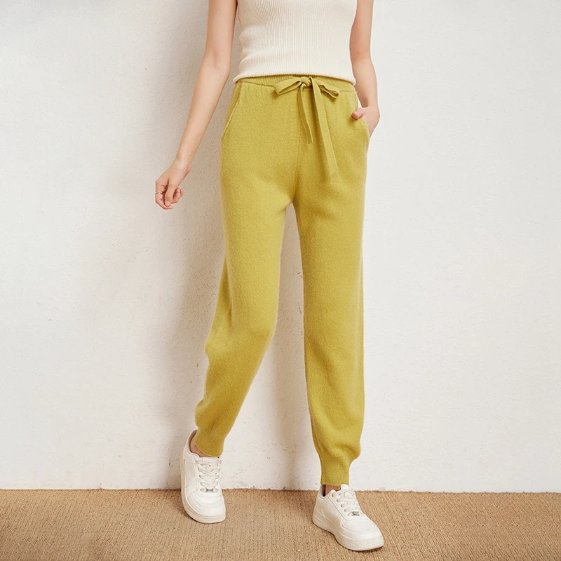 Women's Wool Knit Pants 2023 Autumn/Winter New 100% Merino Wool 9-point Pants Casual Sweatpants Trousers Fashion Small Leg Pants