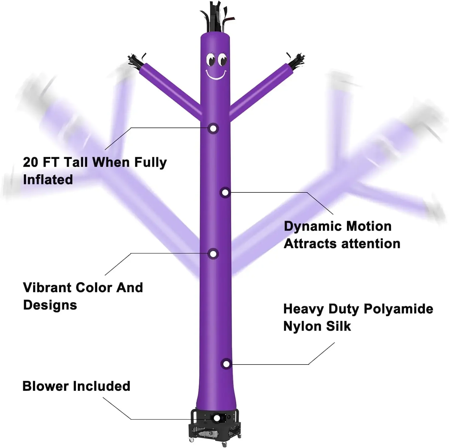 NEW.MOUNTO 20ft Inflatable Tube Man Waving Puppet Sky Dancing Man with 1HP Blower Complete Set, 20-Feet 18Inch (Purple