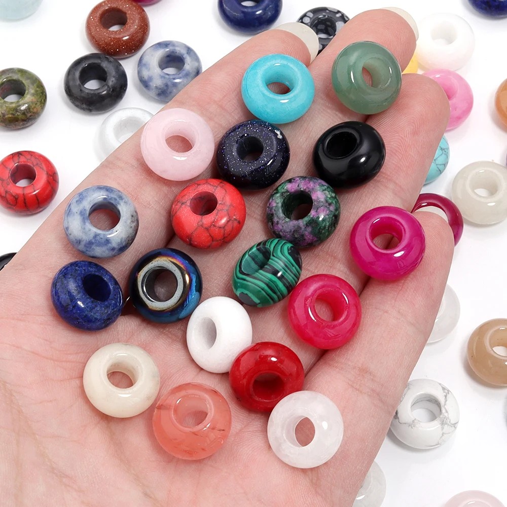 6 Stück 14 x 8 mm Natursteinperlen Amethyst Tigerauge Achat Jade Abacus Form Großes Loch Lose Perlen für Schmuckherstellung DIY Armbänder