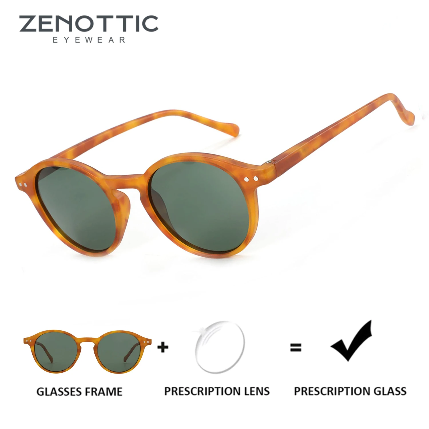 

ZENOTTIC Retro Round Prescription Sunglasses Unisex Plastic Frame Polarized Lenses Multi Colors UV Protection