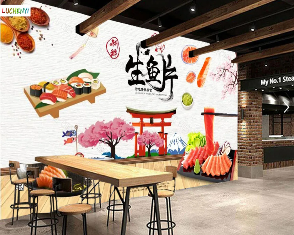 

Papel de paredel Japanese restaurant gourmet Japanese Sashimi dining background wall wallpaper living room home decoration