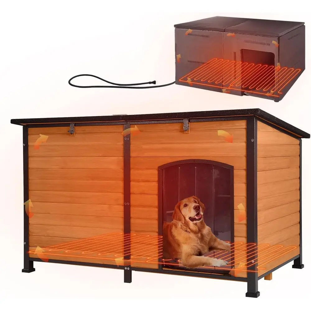 

Большой утепленный домик для собак с терморегулируемой грелкой и металлическим покрытием, устойчивым к разгрызанию, для крупных пород - коричневый