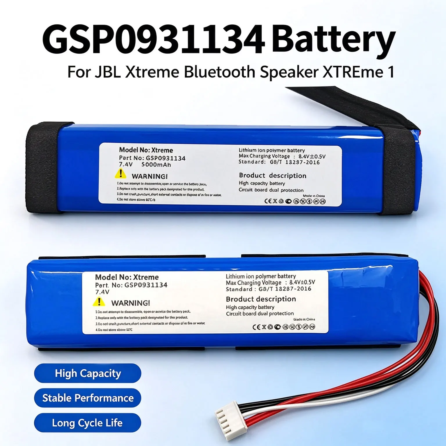 7.4V 5000mAh Rechargeable Replacement Battery GSP0931134 for JBL Xtreme 1 Wireless Bluetooth Audio Speaker