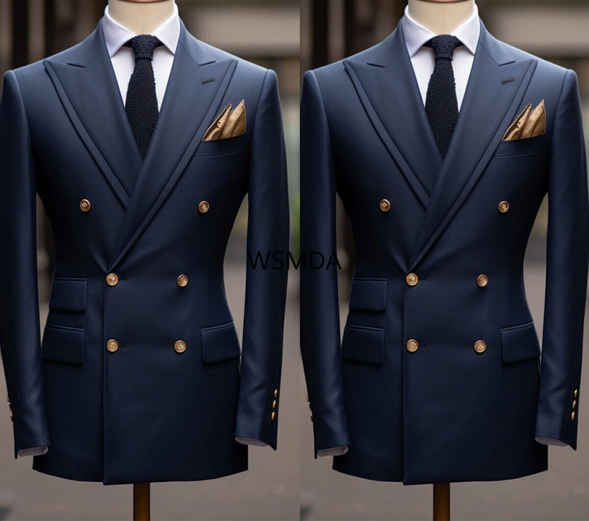 Business Double Breasted Men Suits Regular Fit Groom Wedding Formal Peak Lapel