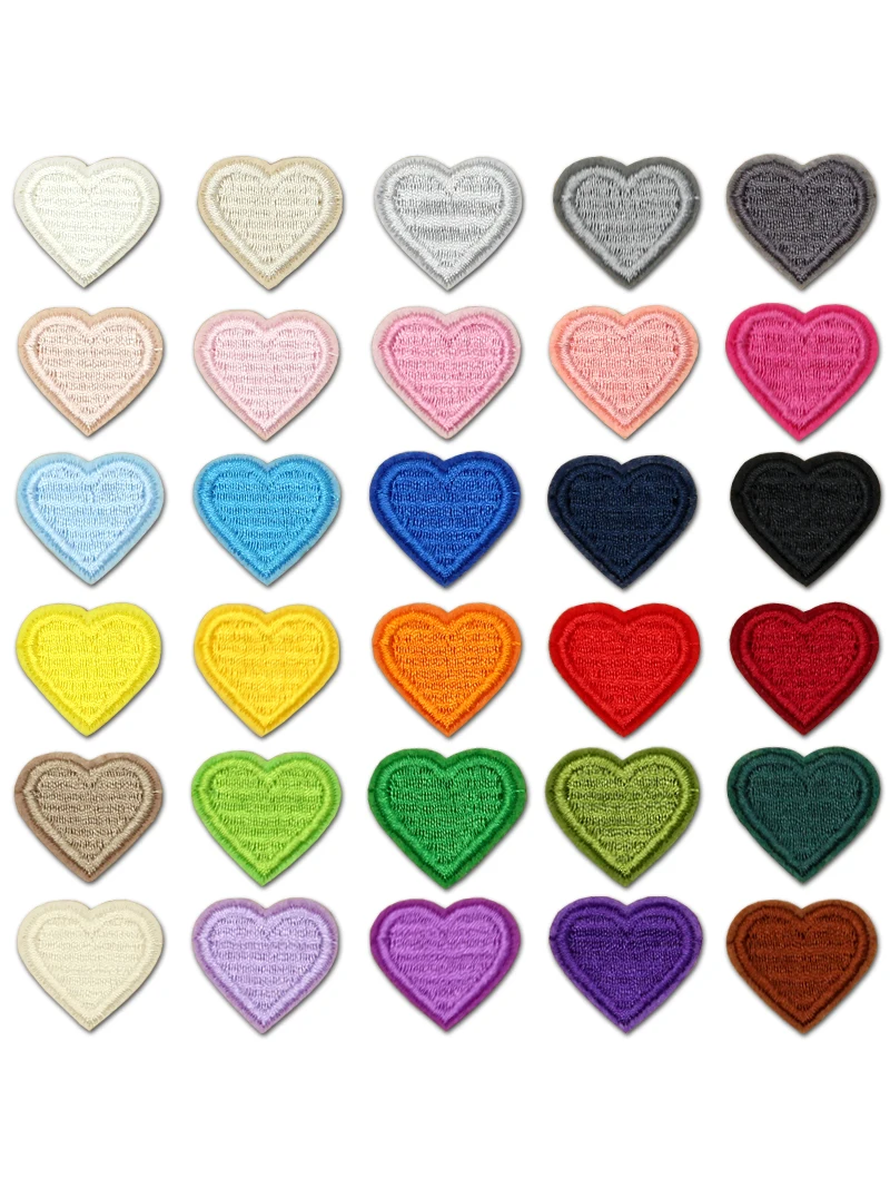 6pcs Mini Heart Self-Adhesive Stick-On Patches for Sewing Clothing Love Iron Embroidered Applique Decorative Patch Sticker