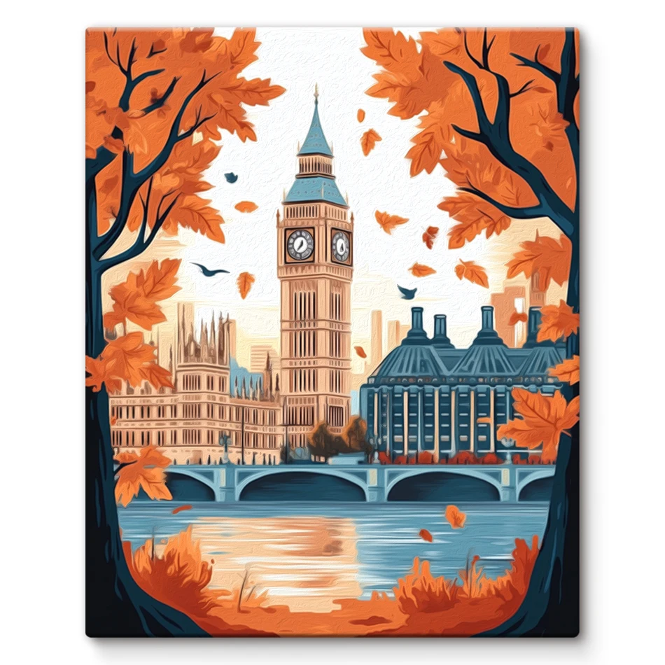 

SDOYUNO Coloring By Numbers Autumn Scenery Maple Leaf Architecture Simple Hand Drawing Picture Paint Orange Decorative Paintings