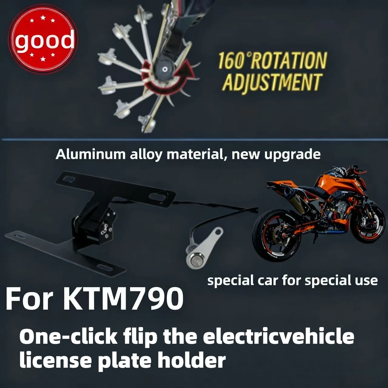 

Premium Adjustable License Plate Flipper with Button Switch - Easy Operation & Fixed Bracket for KTM 790 Duke Special