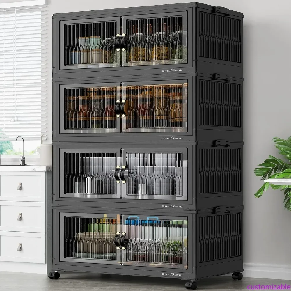 

Extra Large Stackable Storage Bins with 4 Lids, Collapsible Plastic Drawer Boxes for Closets with Wheels