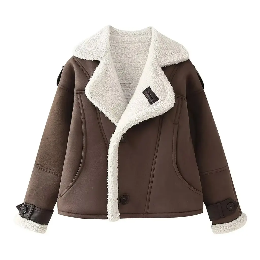 

Vintage Deerskin Velvet Fur Coat Single-Breasted Lapel Style Autumn Winter Women's Outerwear Loose Fit Fashionable