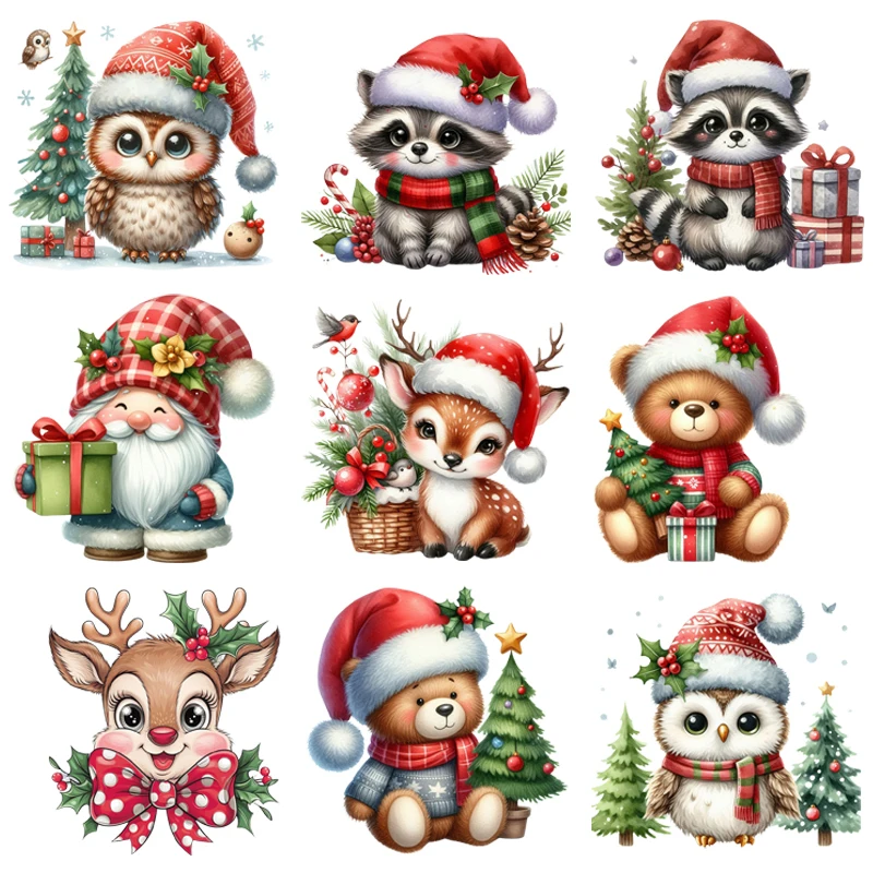 

Merry Christmas Santa Claus animal Heat Transfer Patch Sticke Iron-On Decals T-shirts Sweatshirts Clothing Fabric Winter Decor
