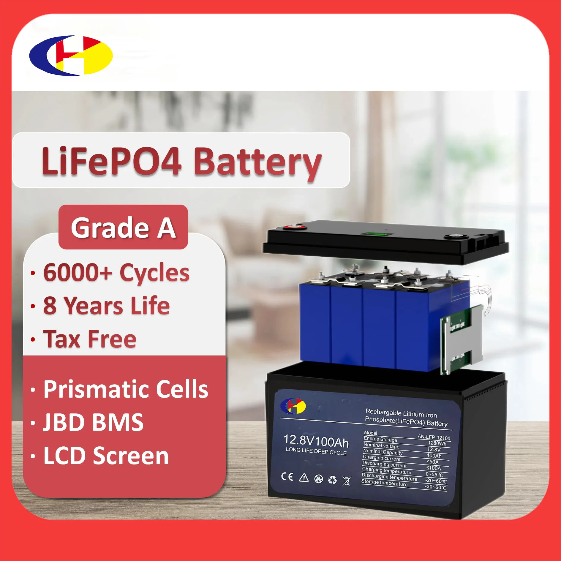 

2PCS 12V 100Ah Lifepo4 Battery 24V100A With Smart BMS Deep Cycles full capacity DIY battery pack for Solar energy storage system