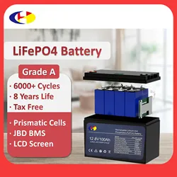 12V 24V Lifepo4 Lithium Battery 100Ah 200Ah With Smart BMS 6000+Cycles for Boats Solar energy storage golf carts RV inverter