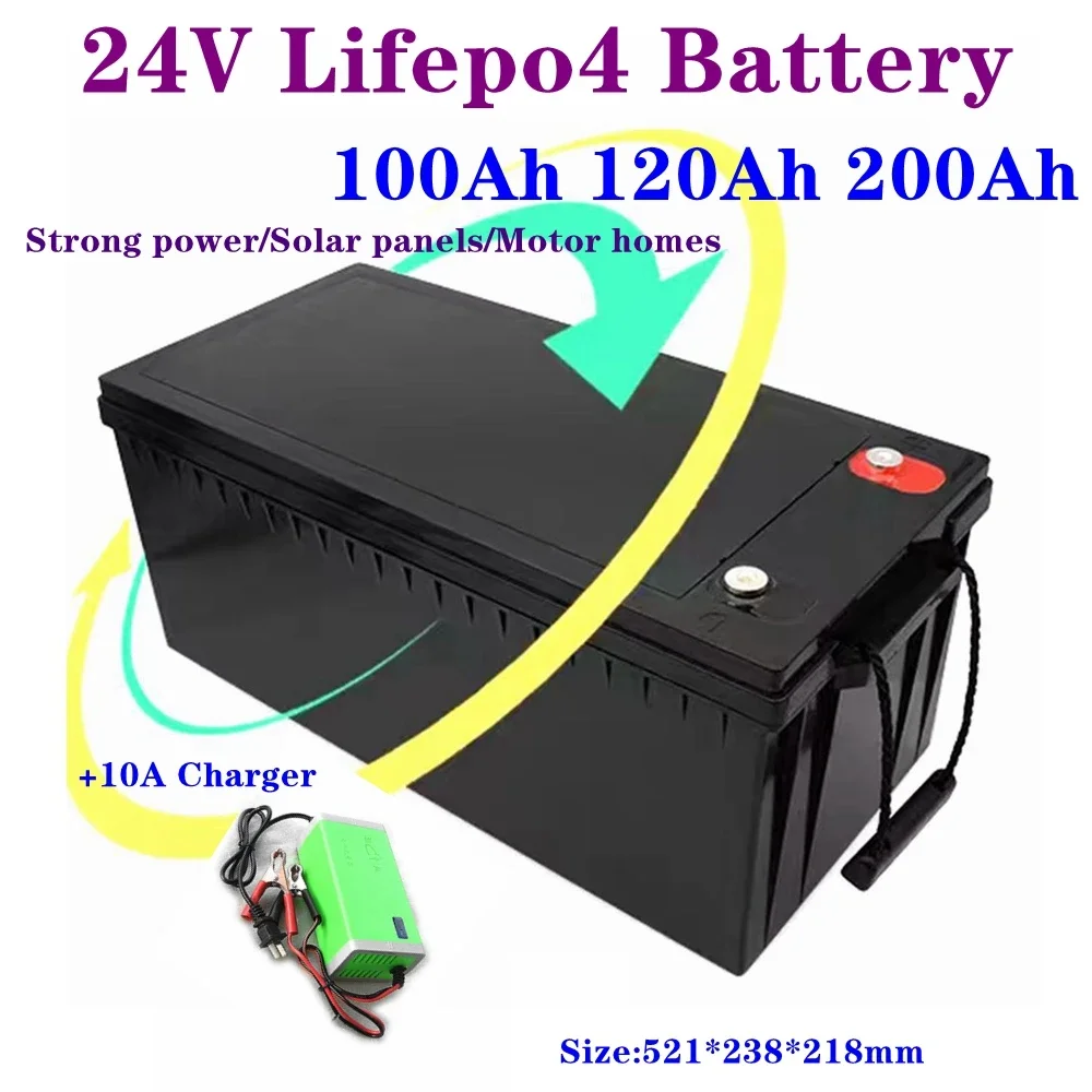 Strong power LiFepo4 24V 100Ah/120Ah/200Ah lithium battery pack 3.2v cell with BMS for power tools inverter+10A charger