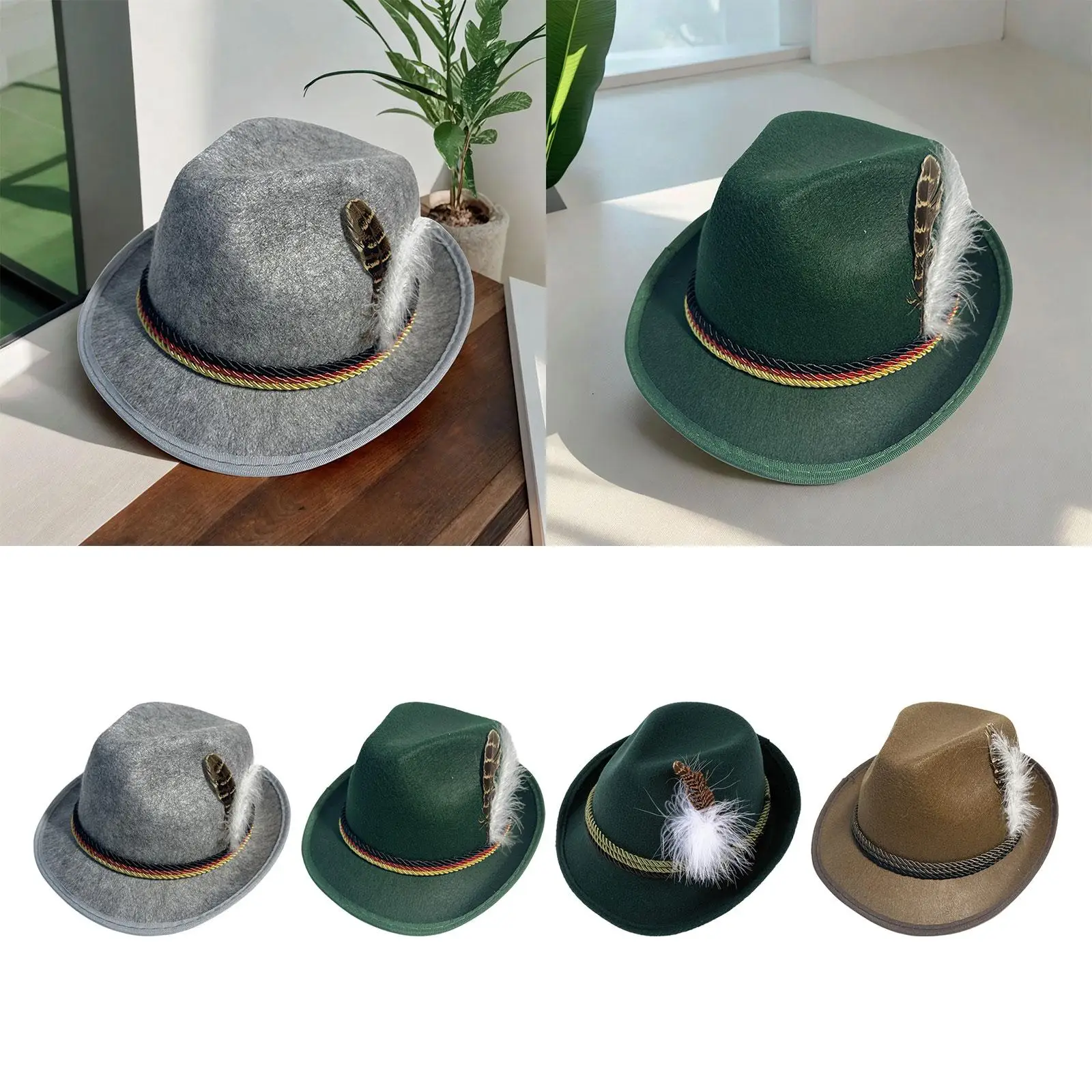 Sombrero de Fedora de Oktoberfest para hombre, sombrero de Jazz, Sombrero de Panamá Derby, sombreros de bombín rizados, disfraz de Halloween, gorra de Cosplay para eventos al aire libre, Alemán