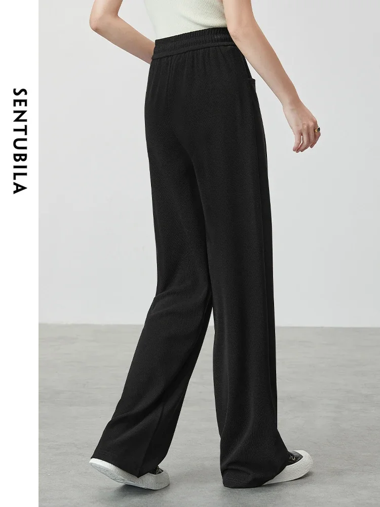 SENTUBILA Straight Full Length Pant for Women 2024 Autumn Casual Loose Elastic Waist Solid Basic Simple Women Trousers 143K54639