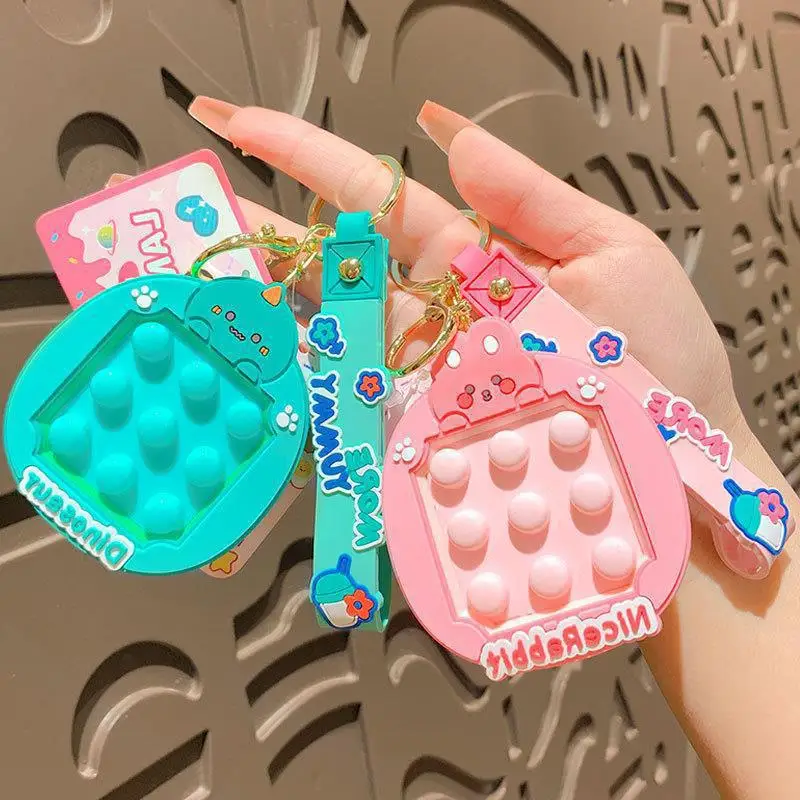 Animal Themed Fidget Toy Keychain Cute Dino Bear Rabbit Duck Soft Silicone Stress Relief Key Ring for Adults Gift Giving