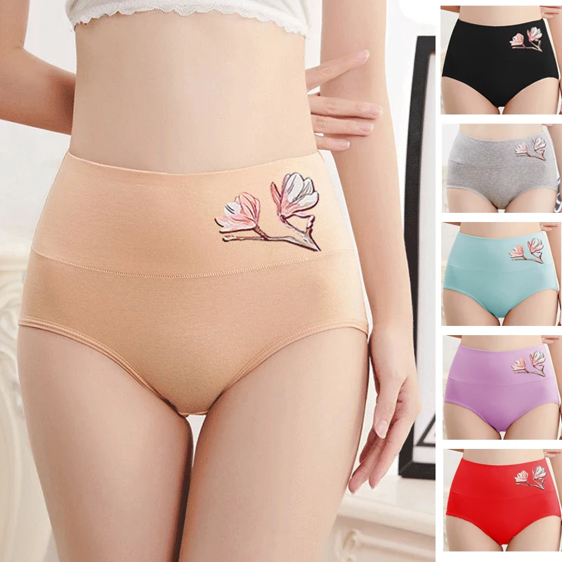 

3pcs Pure Cotton Female Underwears Womens High Waist Panties Girl Brief Sexy Lingeries Short Underpant Lady Hip Lift Print Panty