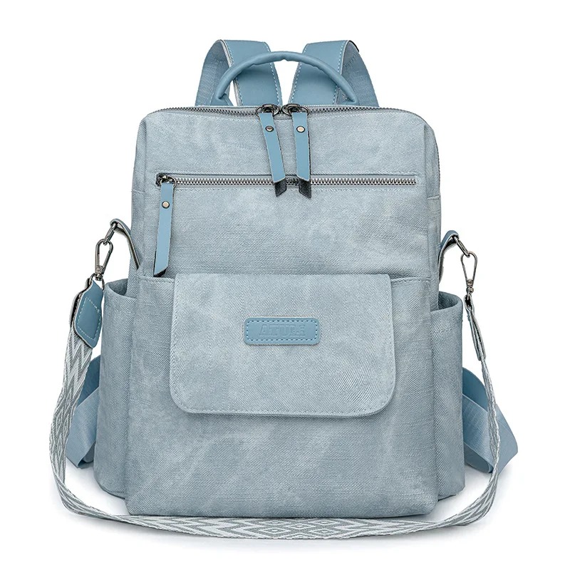 PU leather student book retro slant span women's backpack large capacity splash proof travel backpack