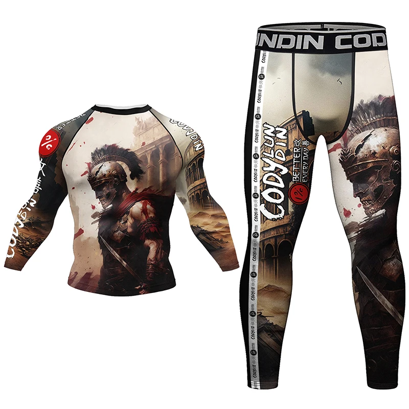 Cody Lundin Jiu Jitsu T-shirt + Spodenki MMA Zestawy Muay Thai Rash Guard Gym Tracksuit BJJ Rashguard Kickboxing SportSuit Mma Clothing