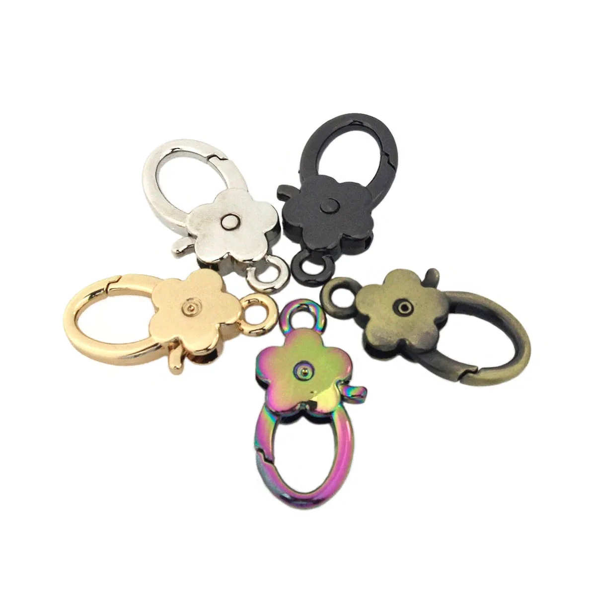 1 sztuk metalowy kwiat ksztaลt karabiลczyk moda klamra do zawieszania dla DIY skรณra Craft Tiny smycz pasek torby taลmy haczyk do breloka