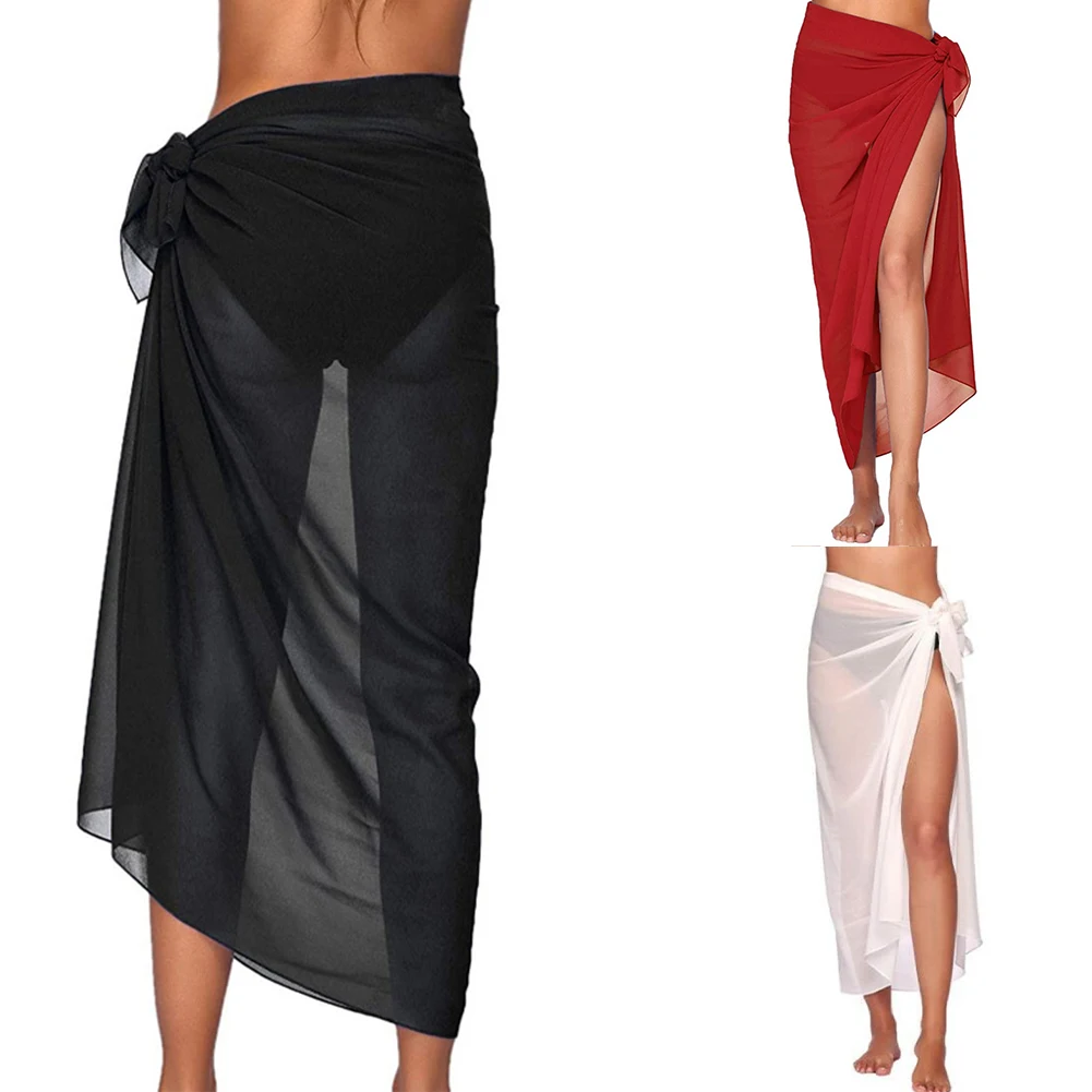 

Женский длинный саронг, купальник, накидка, летняя пляжная накидка на бикини, прозрачная короткая юбка, шарф для купальников, накидки