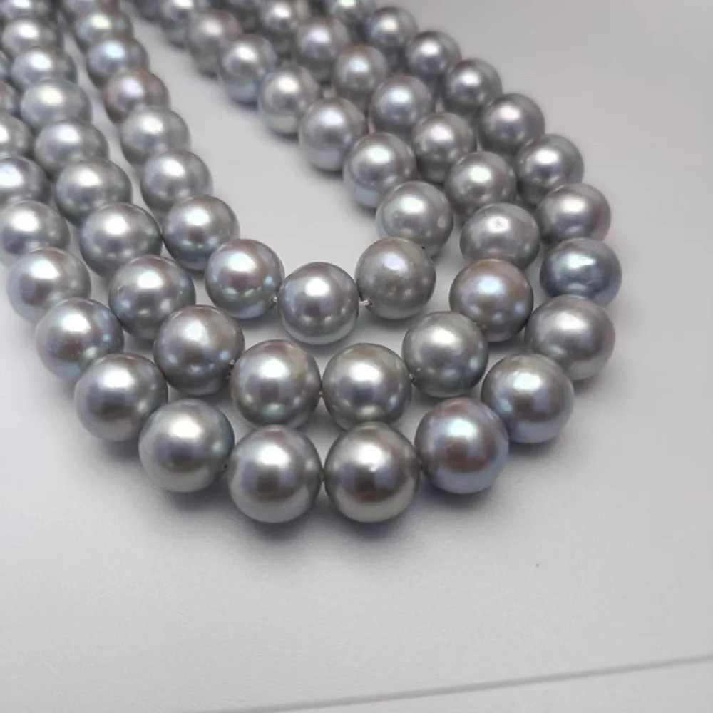 

Ожерелье из однорядного жемчуга, натуральный серый круглый жемчуг Южного моря, AAAA 10-11 мм, 18 дюймов, 925S