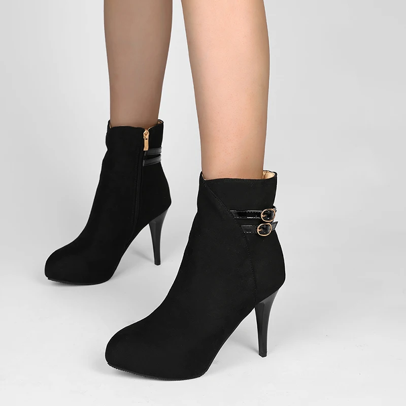 حجم كبير مادة قطيع بلوري سوبر خنجر المرأة حذاء من الجلد شبكة أو أفخم الداخلية الخريف والشتاء أحذية عالية الكعب