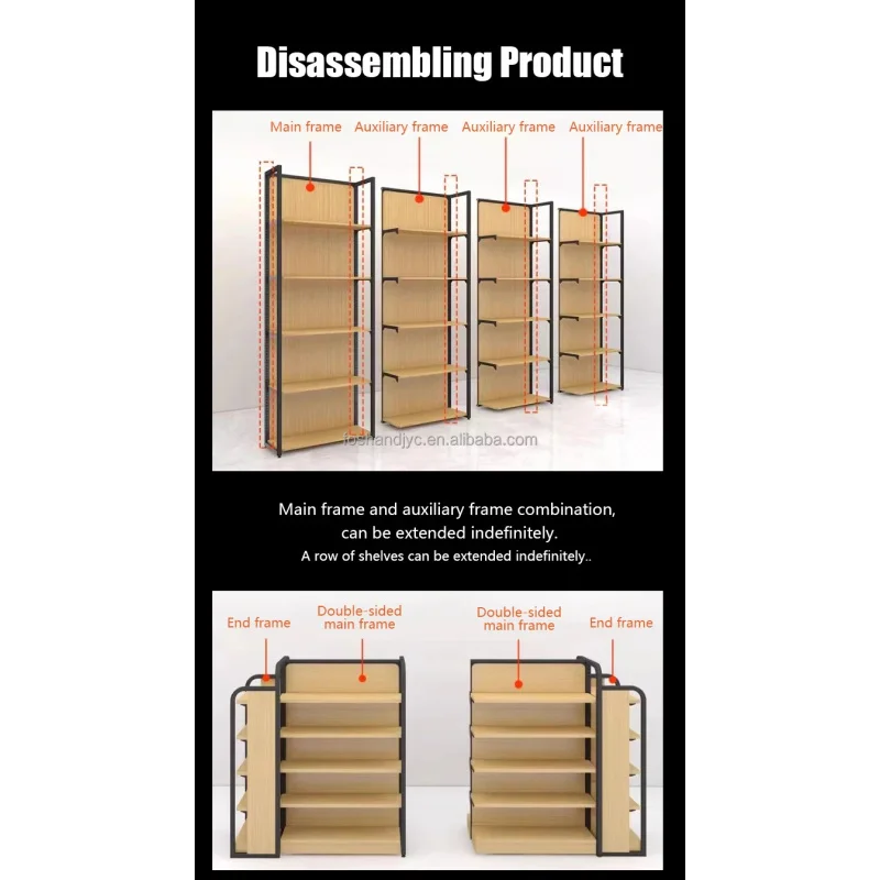custom.China Factory Customized Advertising Display Stand Shelf Supermarket Wooden Gondolas Shelves