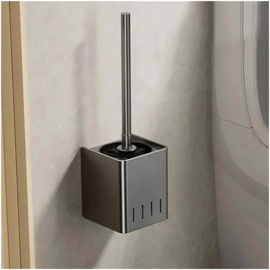 فرشاة المرحاض الفولاذ المقاوم للصدأ فرشاة المرحاض المستديرة مع دلو داخلي قابل للإزالة غطاء معدني مقاوم للرذاذ ل فندق مرحاض عربة سكن متنقلة #1