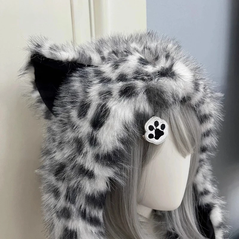 Autumn Winter Hat Women Handsome Snow Leopard Ear Warm Cute Outdoor Ear Protection Cap Fluffy Wool Warm Yak Ear Bomber Hats view 6