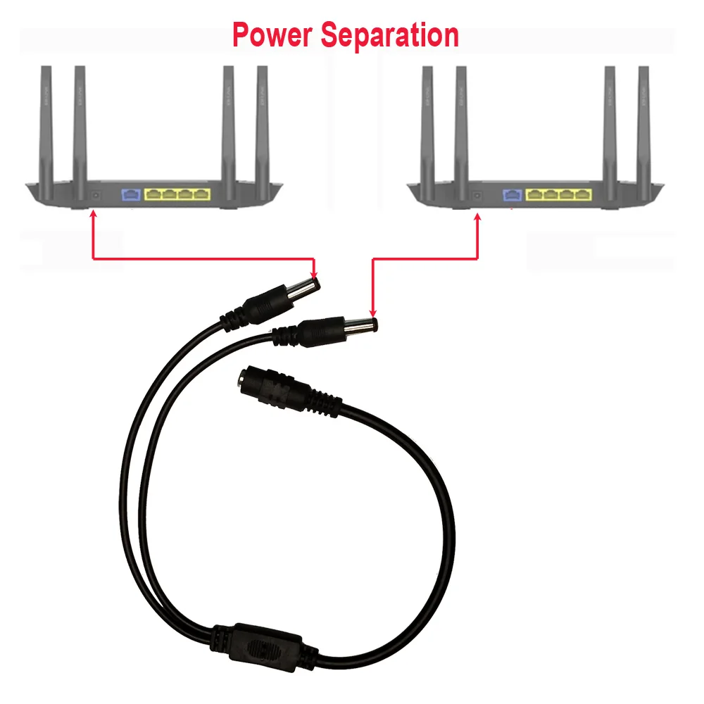 5.5mm*2.1mm 1 Female to 2/4 Male Wire Plug DC Power Y Splitter Adapter Wire for Security CCTV Camera Router LED Modem